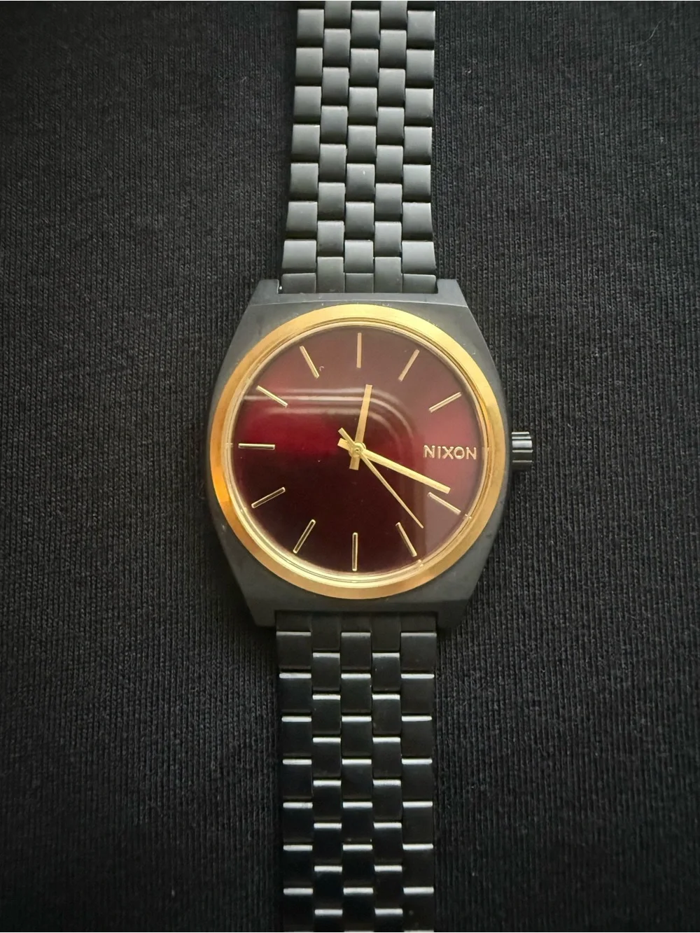 Nixon Black Watch with Burgundy Dial and Gold Accents